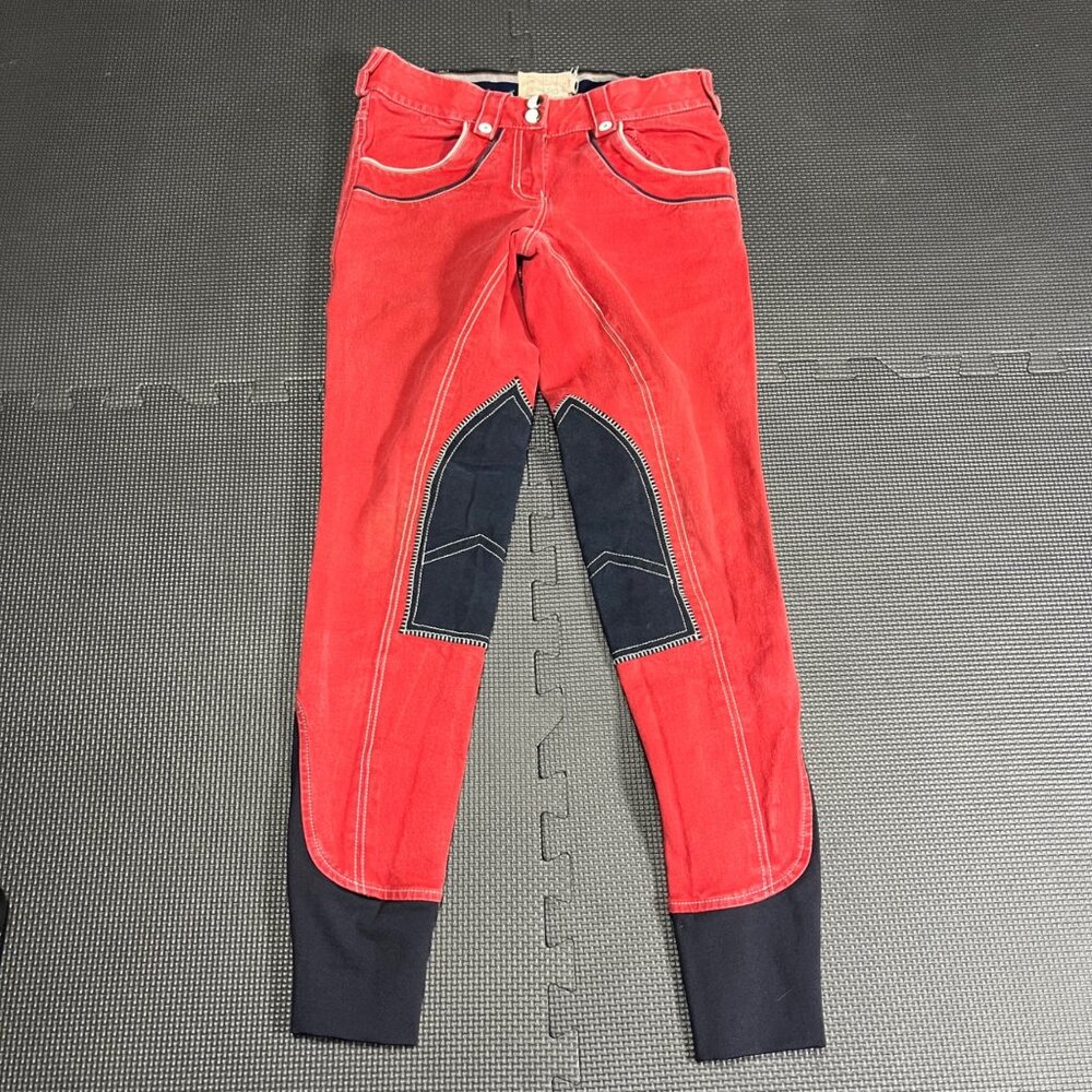 Horseware Red Equestrian Breeches With Navy Knee Patches Size 24F Double Button